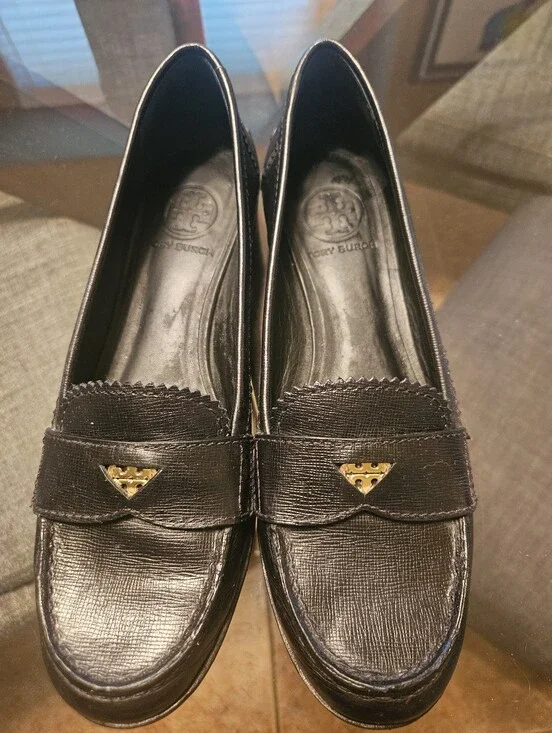 Tory Burch Black Leather Penny Loafers