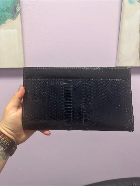 Classic Black Crocodile Leather Clutch