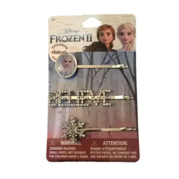 NWT DISNEY FROZEN ‘BELIEVE’ CRYSTAL BOBBY PIN SET VINTAGE Y2K BIRTHDAY XMAS GIFT