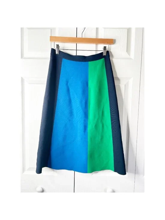 Tory Burch Sport Tech Knit Blue Green Colorblock A-Line Skirt Women's Medium M