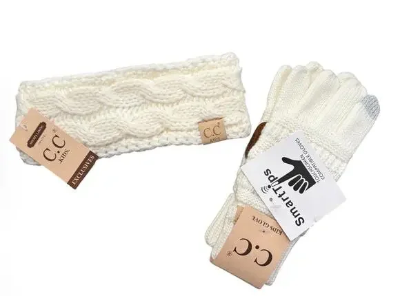 C.C Kids Exclusive Sherpa Lined Headband & Smartip Touchscreen Compatible Gloves