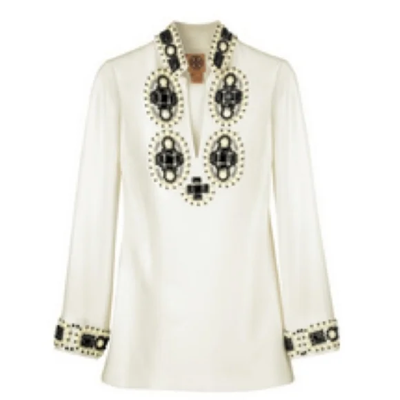 Tory Burch Embellished Beaded Tunic Long Top XS Summer Resort Vacation