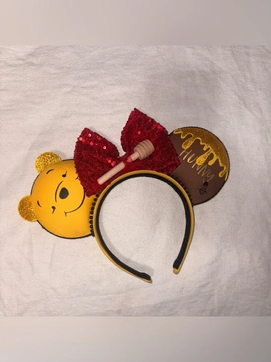 Winnie the Pooh Honey Ears Headband with Red Sequin Bow