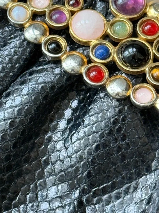RARE!! Judith Lieber Snakeskin Bag with Cabochon Stone Details.