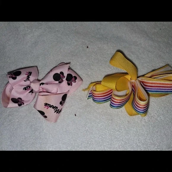 Set of 2 Handmade Grosgrain‎ Ribbon Hair Bows Pink & Multicolor