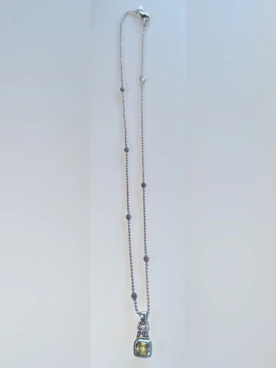 LAGOS 18k and .925 Peridot Caviar Pendant with 18” Silver Chain, HARDLY WORN!