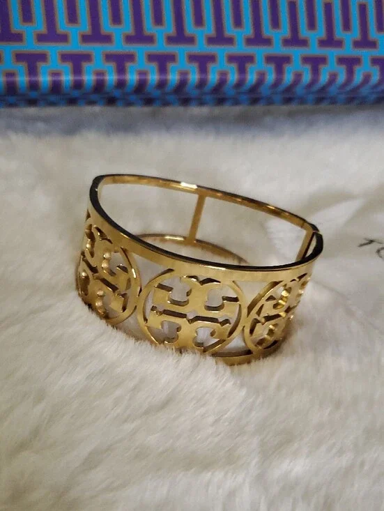 Tory Burch Gold Filigree Logo Cuff Bracelet