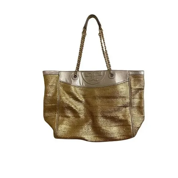 Tory Burch Fleming Rafla Metallic Gold & Silver Tote