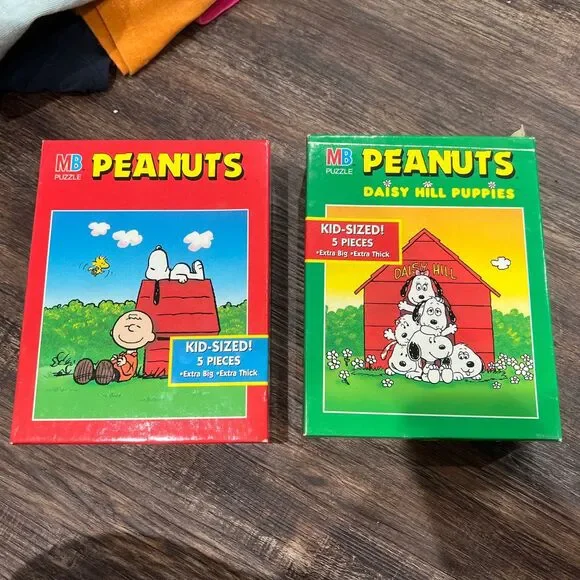 Vtg Milton Bradley PEANUTS 5 piece Puzzle Lot of 2 Snoopy