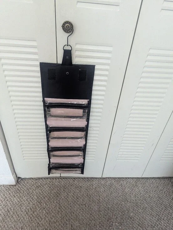 Mary Kay Black Hanging Jewelry Organizer with Light Pink Clear Pockets