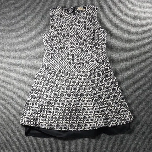 Tory Burch Navy Cream Geometric Jacquard Sleeveless A-Line Dress Size 14