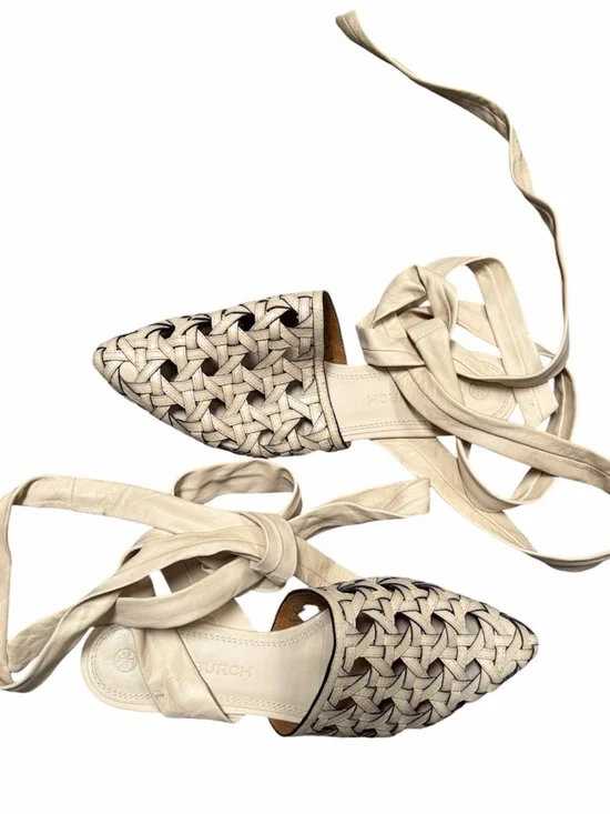 Tory Burch Basketweave Wrap Flats | New Cream | Size 6.5