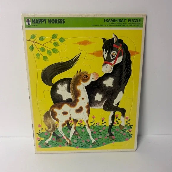 Vintage 1968 Rainbow Works Happy Horses Frame-Tray Puzzle 75908-3 Retro Decor