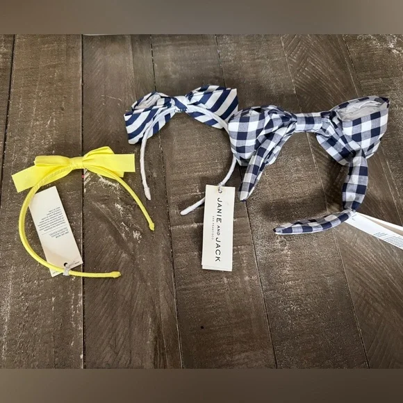 JANIE AND JACK NWT 3 Piece‎ Headband Set O/S Nautical Checkers Yellow