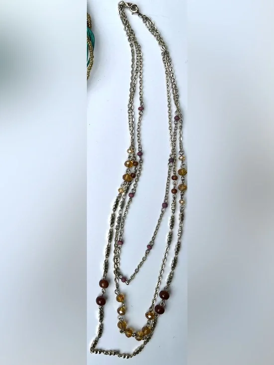 Multi-Strand Amber Bead Silver-Tone Necklace - Women Jewelry