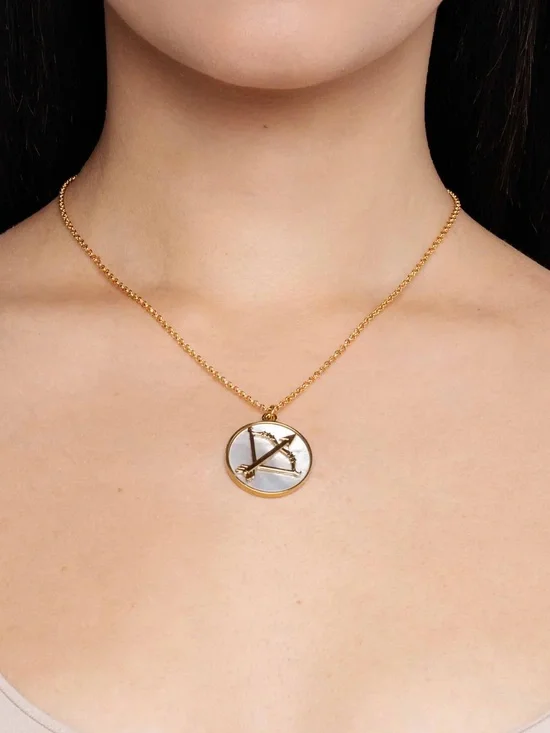24k Gold Plated Mother of Pearl Zodiac Pendant Necklace NWOT