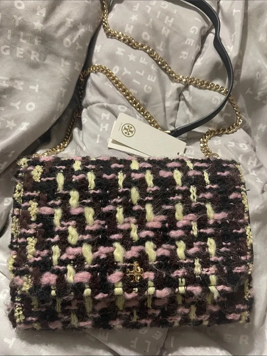 Tory Burch Black, Pink & Cream Tweed Chain Crossbody