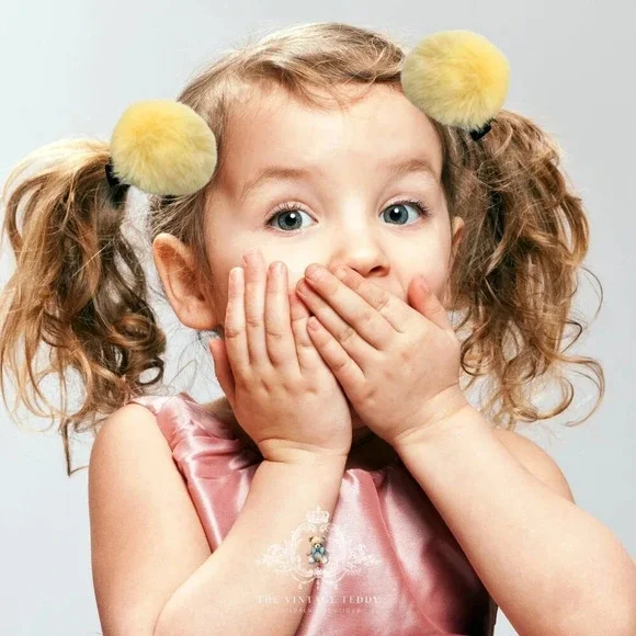 Cute Girls Pom Pom Hair Clips Boutique Hair Accessories for Girl Faux Fur Yellow