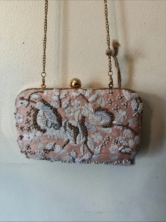 Embellished Pink Floral Evening Clutch
