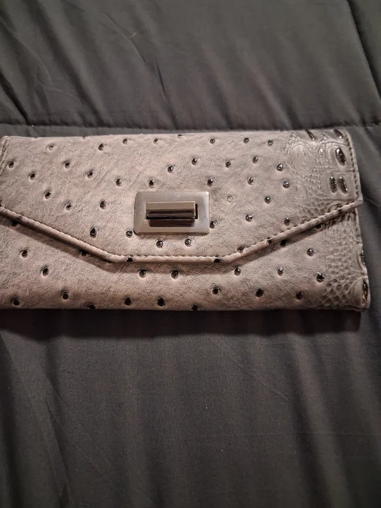 Gray Studded Envelope Clutch Wristlet