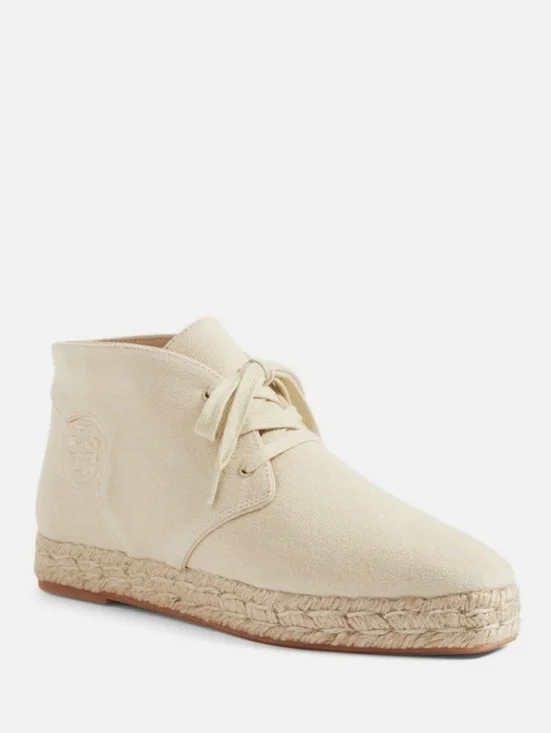 Tory Burch Rios Neutral Canvas Lace-Up Espadrille Bootie Size 6.5