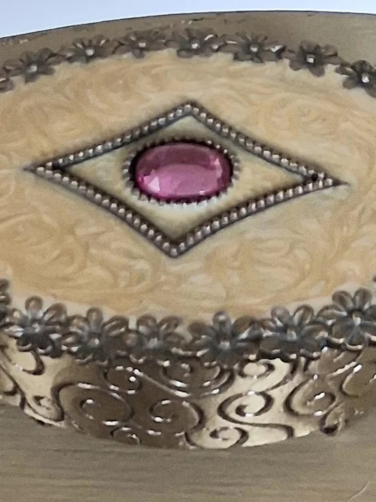 Ornate Decorative Trinket Box with Pink Gem Accent