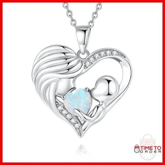 Sterling Silver Mom Child Heart Pendant Necklace 18