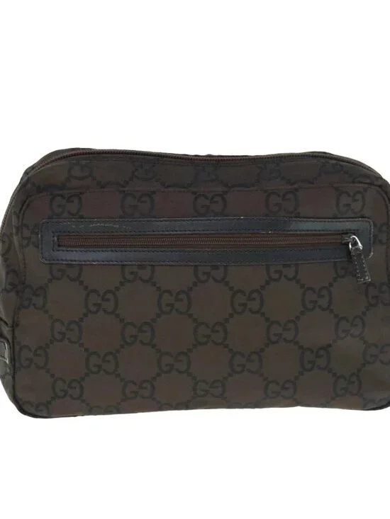 GUCCI GG Canvas Clutch Bag Dark Brown 112253 Auth 62829