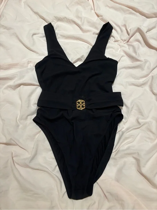 NWT Black One-Piece Swimsuit with Gold Buckle