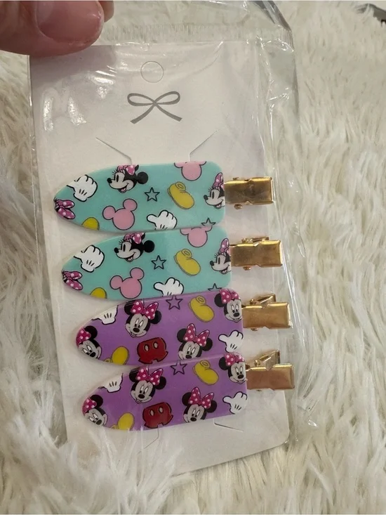Kids Minnie Pattern Snap Hair Clips - Mint & Purple
