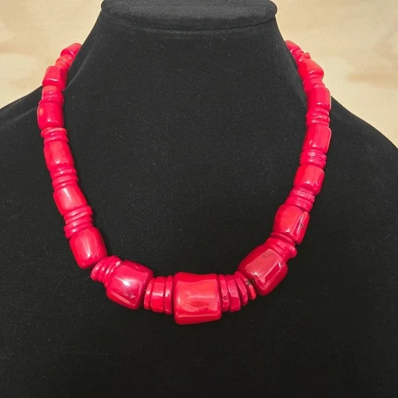 Vintage DTR Jay King Desert Rose Chunky Barrel Coral Sterling Necklace 18