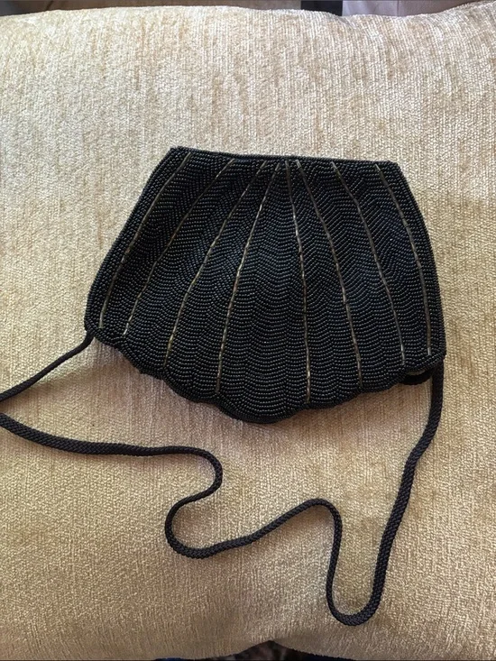 Black Beaded Shell Crossbody Bag
