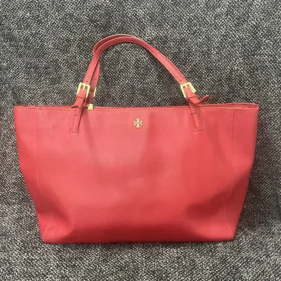 TORY BURCH Red Saffiano Leather York Tote Large Adjustable Shoulder Bag Carryall