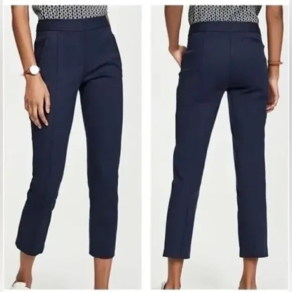 Tory Burch Womens Vanner Ponte Seamed Pants Blue Size 14 NWT
