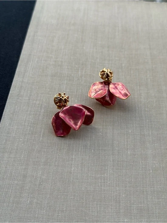 Tory Burch Pink and Gold Petal Drop Earrings