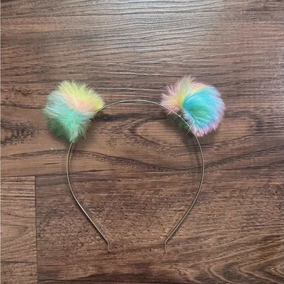 Rainbow Furry Pom-Pom Headband