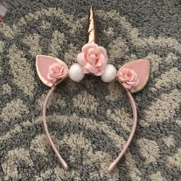 Rose gold and pink rose Unicorn horn and ears headband