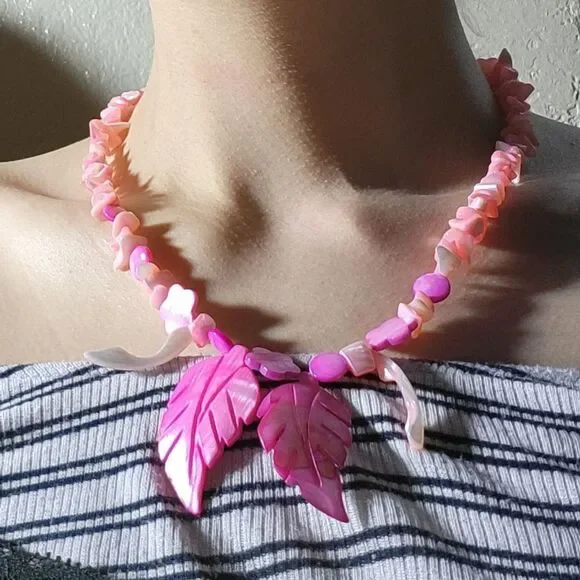 Vintage Pink Carved Shell Necklace