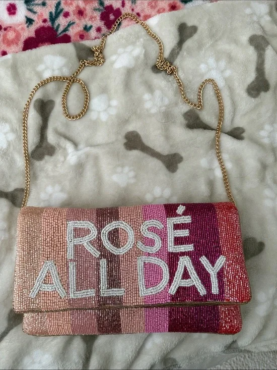 Rosé All Day Beaded Crossbody Clutch Bag - Pink Gradient