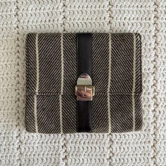 VTG Dual Pocket Clutch Purse Handbag With Brown Wool Herringbone Made In England