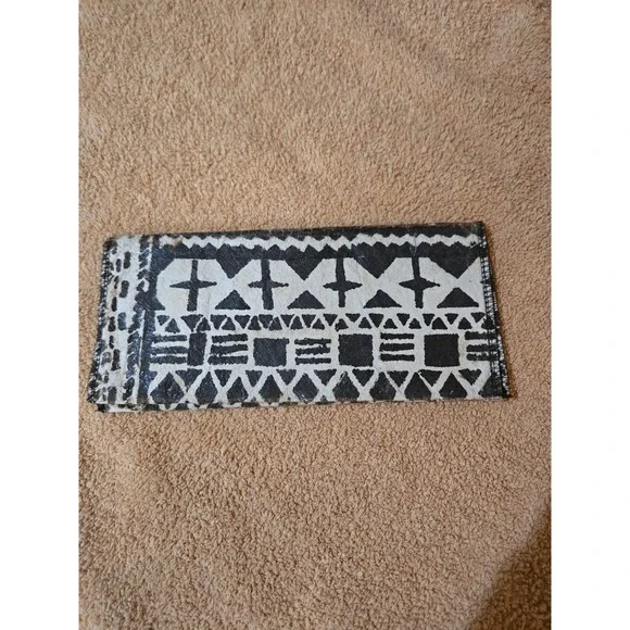 Handmade Tapa Cloth Envelope Clutch Polynesian Bark Cloth Tribal Geometric Bag