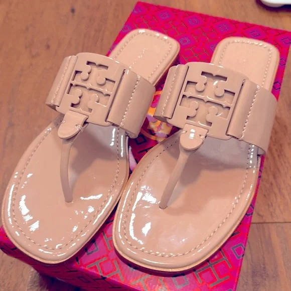 Tory Burch Nude Patent Miller Thong Sandals