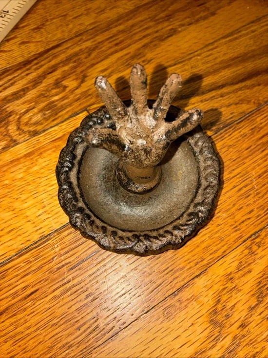 Cast Iron Hand Ring Holder in Rustic Brown