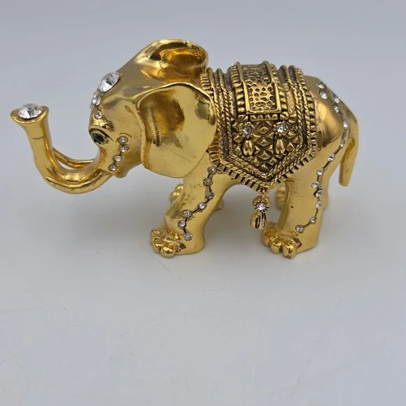 Gold Elephant Crystals Rhinestones Metal Magnetic Trinket Box