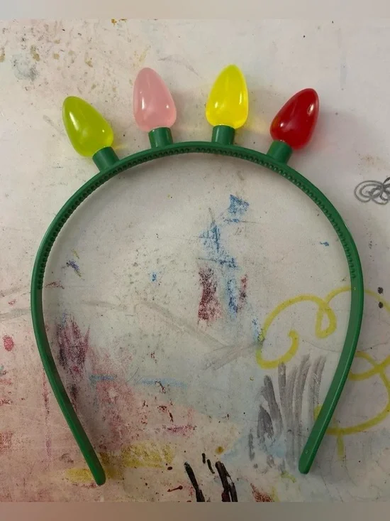 Green Kids Headband with Pink, Yellow and Red Light-Bulb Accents