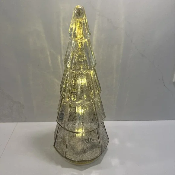 14in Light Up Christmas Teee Decor Glass Battery Operated
