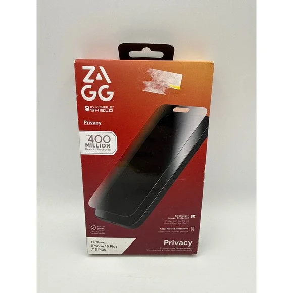 ZAGG Privacy Screen Protector iPhone 16 Plus 15 Plus Black New Glass