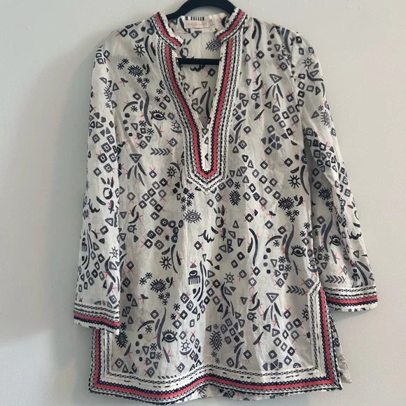 Tory Burch White and Black Patterned Tunic