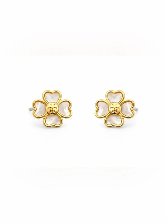 Tory Burch Forget Me Not Mother-of-Pearl Four-Leaf Clover Metal Stud Earrings