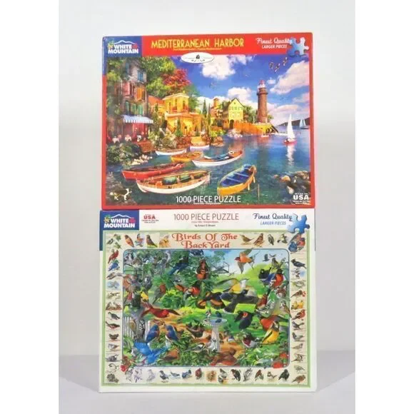 White Mountain Puzzles Birds of the Back Yard & Mediterranean Harbor 1000 PC